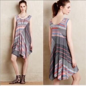 Anthropologie Weston Amaya Handkerchief Hemline Striped Sleeveless Swing Dress